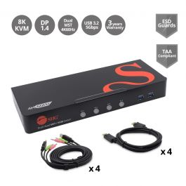 2 Port Quad Monitor DisplayPort KVM Switch - 4K 60Hz UHD HDR - Desktop 4K  DP 1.2 KVM with 2 Port USB 3.0 Hub (5Gbps) & 4x USB 2.0 HID Ports, Audio 