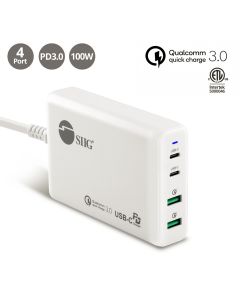 100W Dual USB-C PD & QC 3.0 Combo Power Charger - White