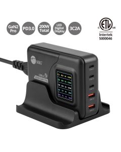 200W GaN PD Charger with Charging Display - 3C2A - Maximum 200W output totally - USB-C1/C2/C3 up to 100W - USB-A1/A2 up to 22.5W - USB-C Power Adapter - Portable USB Type-C Charger