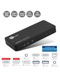 Dual Host 4K USB-C KVM MST Docking Station with PD- HDMI/DisplayPort- Single 4K @60Hz- Dual 4K+1080p- 100W PD