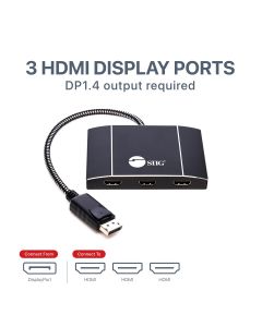 8K 1x3 DisplayPort 1.4 to HDMI MST Hub Splitter