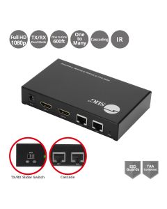 AVPRO HDMI Over IP Encoder & Decoder Transceiver, TX/RX Mode Switching, Cascading, 1080p, One to One 600ft, One to Many,  Many to Many via VLAN, 2x RJ45,  TAA Compliant
