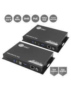 HDMI 4K60Hz 18Gbps over IP Matrix Kit - One-to-One / N to M Multi-casting - For Video Wall, KVM, Stereo, S/PDIF Audio, PoE, IR and RS-232 control, ESD Protection, TAA Compliant