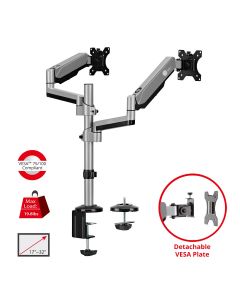 Dual Stacked Monitor Arm Desk Mount - 17" - 32" - Max Load 19.8lbs each - VESA 75/100mm