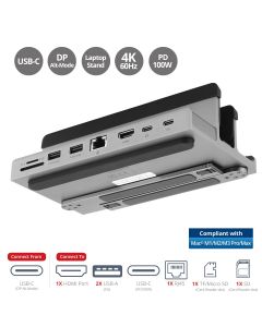 SIIG USB-C Laptop Stand with 4K Multitask Docking Station, HDMI display 4K@60Hz, 2xUSB-A 5Gbps, GbE, SD/Micro SD, PD 100W 