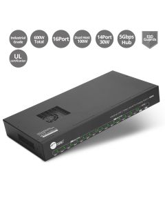 16-port Industrial 600W USB-C PD Charging Station with 5Gbps USB Hub