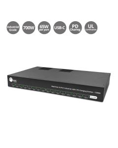 Dual Core 16-Port Industrial USB-C PD Charging Station - 1200W, Up to 100W per port, Dual 600W Power, UL certification