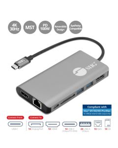 USB-C MST Video with Hub, LAN and PD 3.0 Docking- Single 4K@30Hz- Dual 1080p- SD card reader