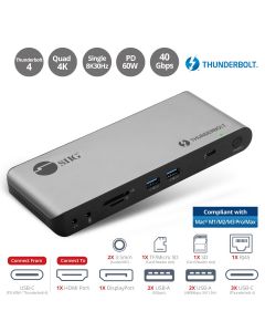 Quad Display Thunderbolt 4 Docking Station & PD- Single 8K30Hz/4K144Hz- Quad 4K60Hz (HDMI / DP / 2x USB-C Thunderbolt 4)- Windows & Mac M1/M2/M3 Pro/Max Compatible