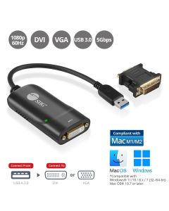 USB 3.0 to DVI/VGA Pro adapter, 1080p, USB 3.0 5 Gbps, included DVI to VGA adapter