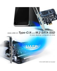 USB 3.0 Type-C & Type-A 3-Port PCIe Card with M.2 SATA SSD Adapter