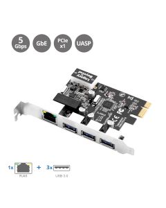 USB 3.0 3-Port Hub with LAN PCIe Host Card