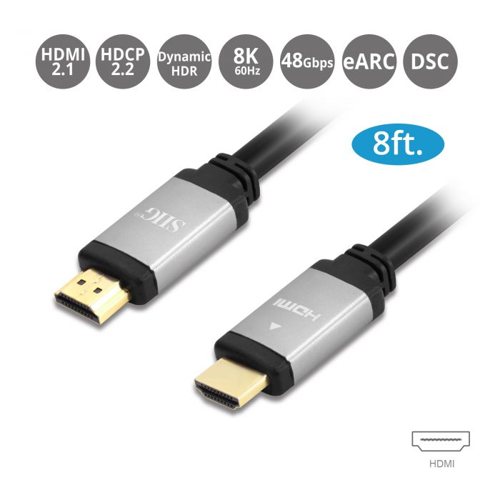 Ultra High Speed HDMI Cable - 8ft (2.4M) - 8K60Hz/4K120Hz - 48Gbps- eARC -  Dynamic HDR -DSC - HDCP 2.3 - 8K HDMI Cable - Aluminum