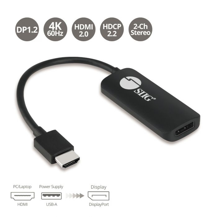 Converter Adapter DisplayPort DP 1.2 to HDMI 4K 60Hz Black - Displayport  Adapters - Video Adapters - Cables and Sockets