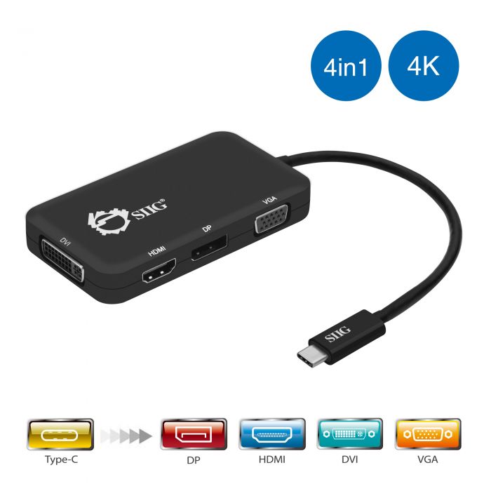 Ansigt opad global I udlandet USB-C to 4-in-1 Multiport Video Adapter - DVI/VGA/DP/HDMI