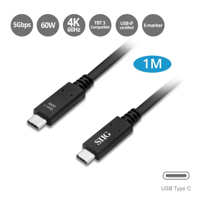Parasit Omkreds Booth USB 3.1 Type-C Gen 1 Cable 60W - 1M