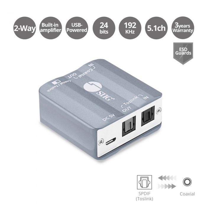 Audio Converter with Fiber Optic and Coaxial Cable Toslink Power Cable Included From SPDIF Optical Optical to Coaxial Bi-Directional Converter