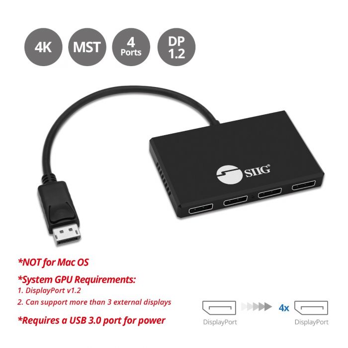 SIIG DisplayPort 1.4 - DisplayPort MST ハブ ビデオ スプリッター 4K60Hz - DisplayPort スプリッター 1 in 3出力 DP デイジー チェーン モニター アダプター : SIIG Triple 4K DisplayPort 1.4 to 3 DisplayPort MST