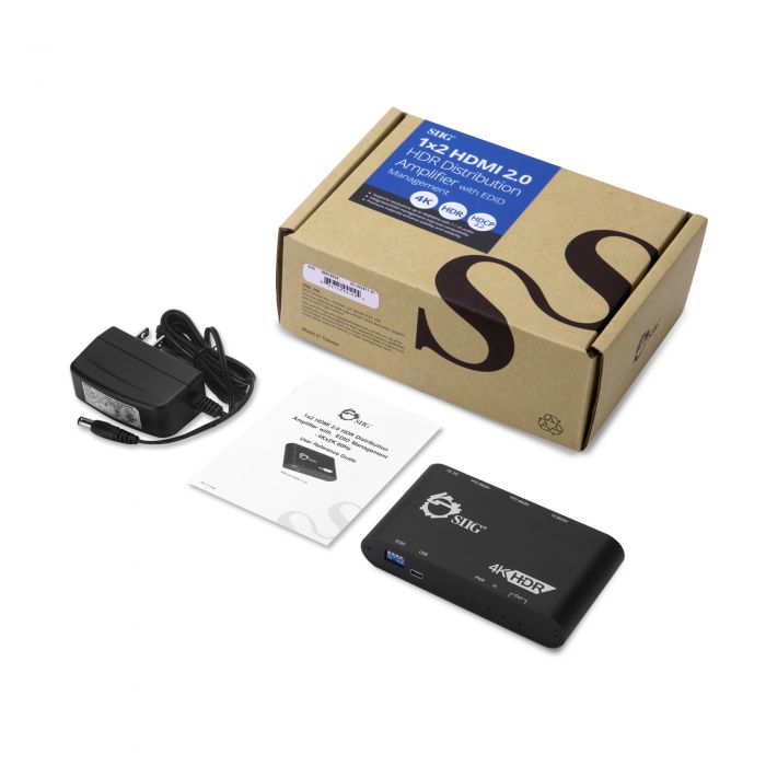 1x2 HDMI Splitter / Distribution Amplifier with Auto Video Scaling - 4K 60Hz HDR