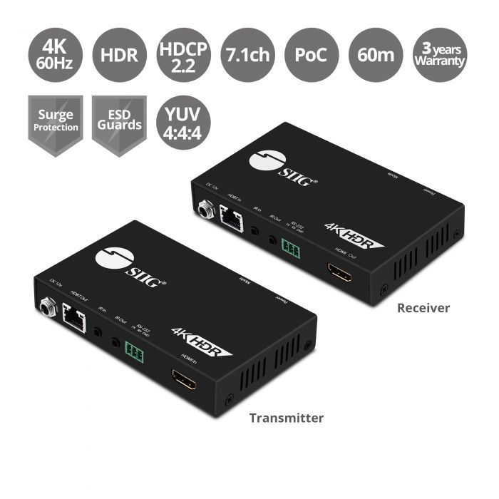 4k Hdr Hdmi 2 0 Hdbaset Extender Over Single Cat5e 6 With Rs 232 Ir 60m