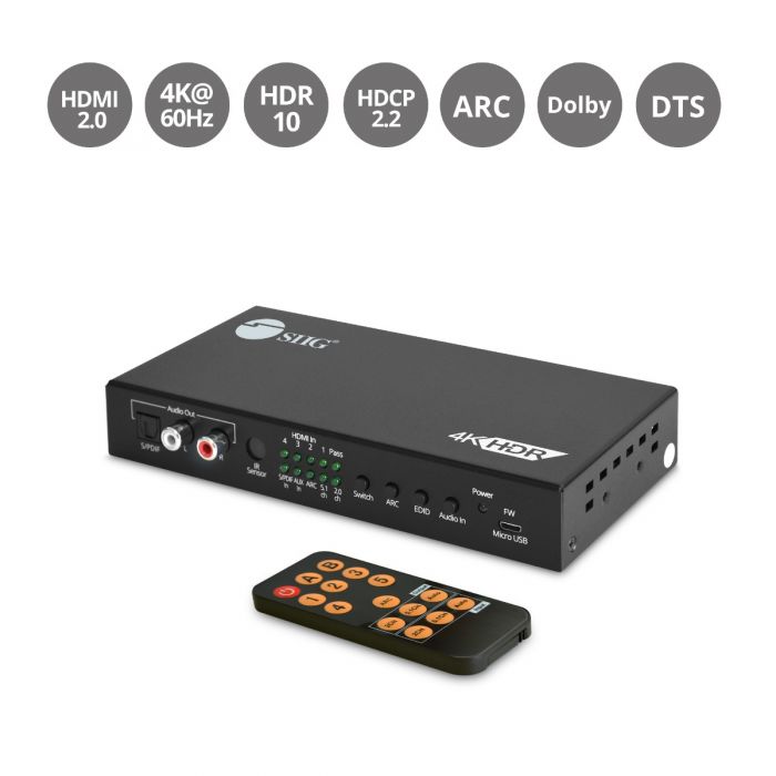 modtage Encommium patrice 4x1 HDMI 2.0 4K 60Hz Switch with ARC & Audio Extractor