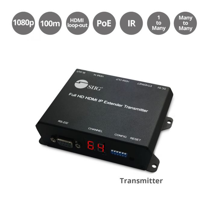 Full HD HDMI Extender over IP with POE, RS-232 & IR - Transmitter