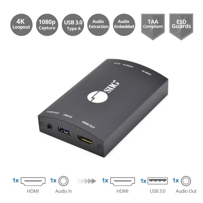 USB 3.0 HDMI Video Capture Device with 4K Loopout