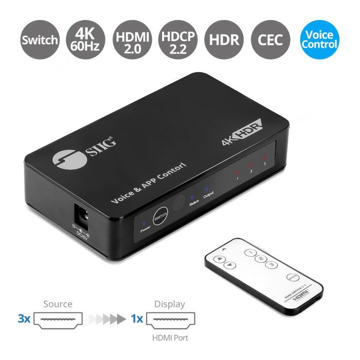 Commutateur HDMI, répartiteur HDMI 4K @ 60hz HDR, commutateur HDMI