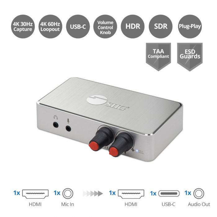 4K HDMI Video Capture Box with Volume Control & Loopout