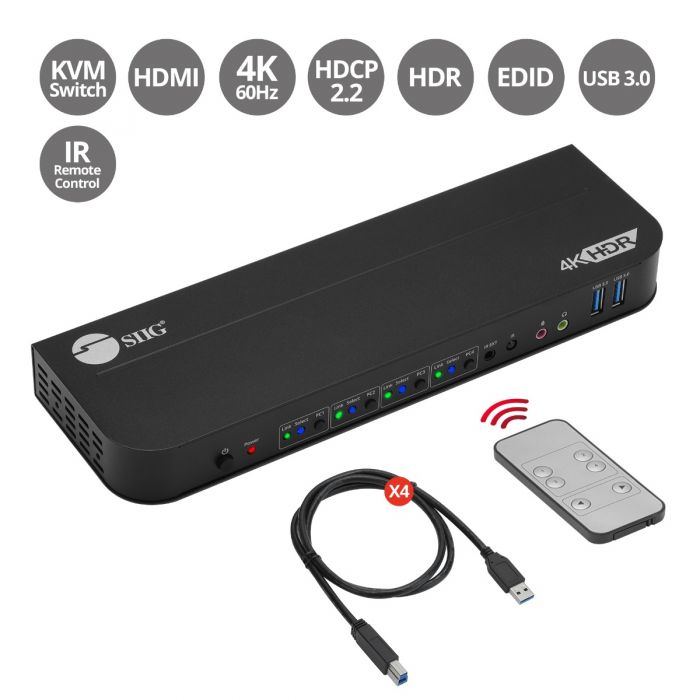 Acquiesce nåde En effektiv 4x1 HDMI 4K HDR KVM USB 3.0 Switch with Remote Control