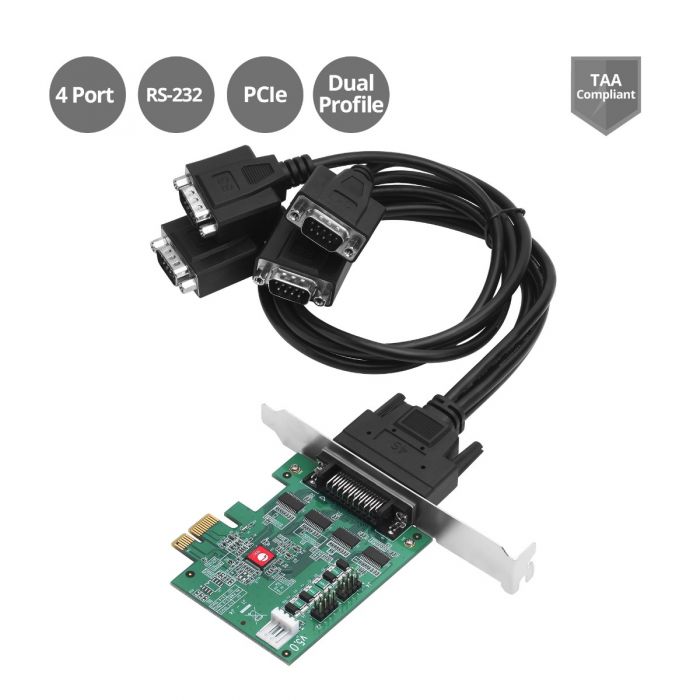 SIIG DP CyberSerial 4S PCIe - Serial adapter - PCIe low profile - RS-232 x 4 : SIIG DP CyberSerial 4S PCIe, 16550 UART, Baud Rates up
