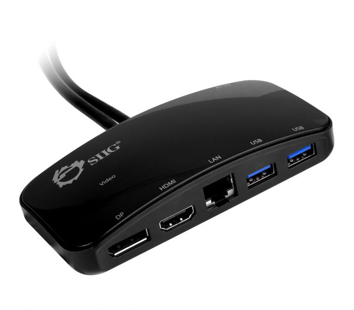 Mini-DP Video Dock with USB 3.0 LAN Hub - Black