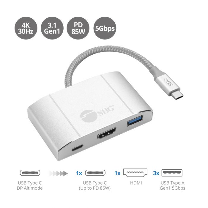 AISENS - Conversor USB-C a VGA/HDMI 4K/USB3.0/USB-C PD, USB-C/M