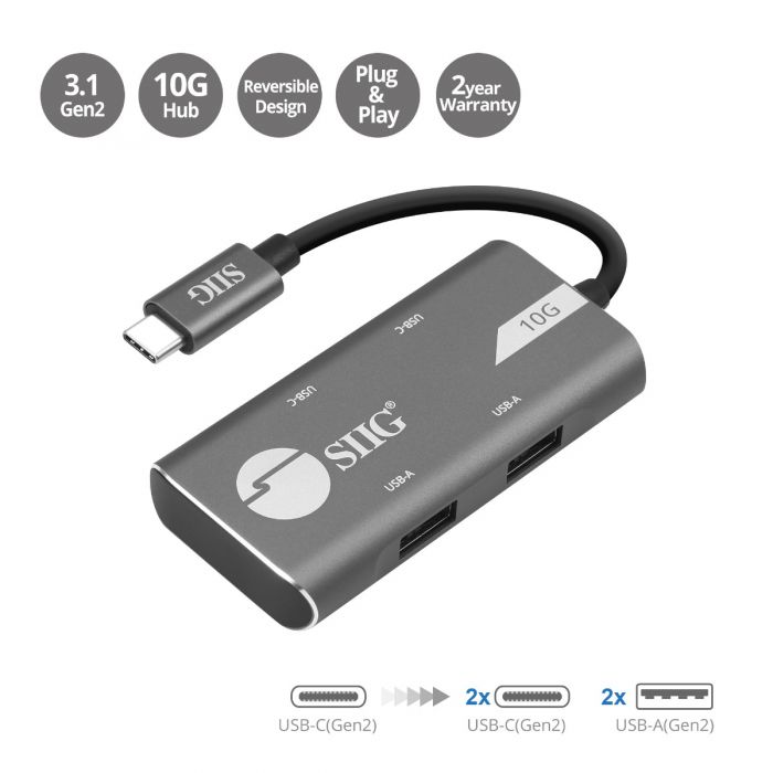 4-Port USB 3.1 Gen 2 10G Hub - 2A2C