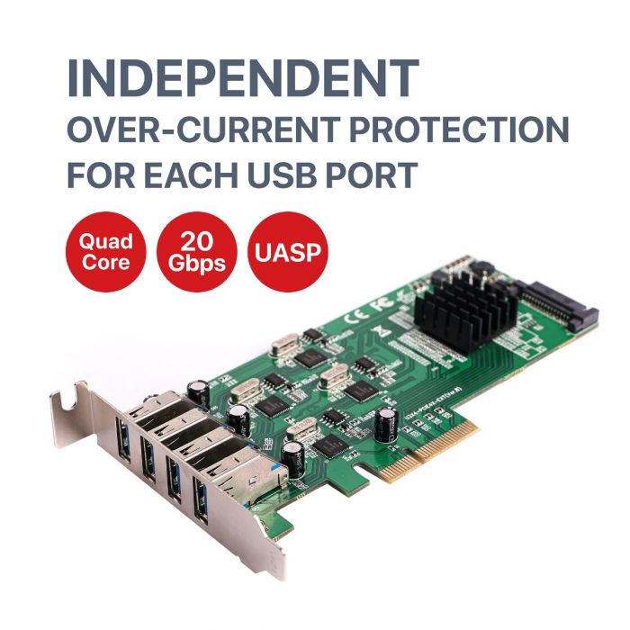 LP 4-Port SuperSpeed USB 3.0 PCIe Card - Quad Core