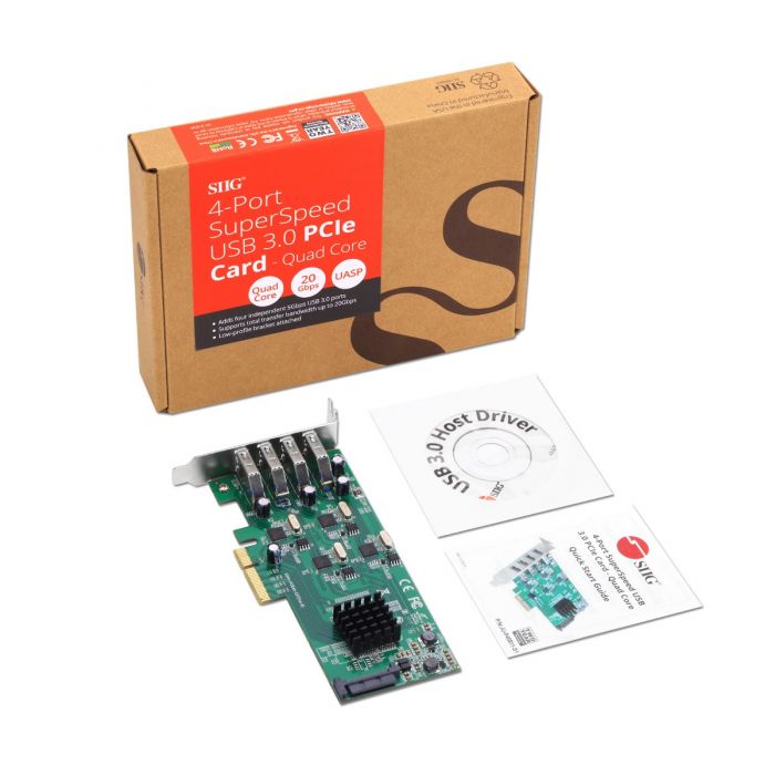 LP 4-Port SuperSpeed USB 3.0 PCIe Card - Quad Core