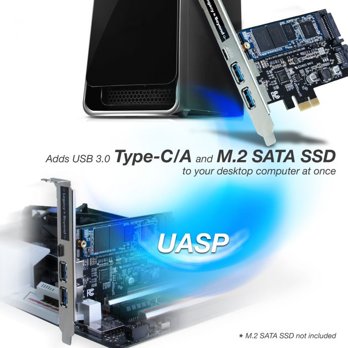 USB 3.0 Type-C & Type-A 3-Port PCIe Card with M.2 SATA SSD Adapter