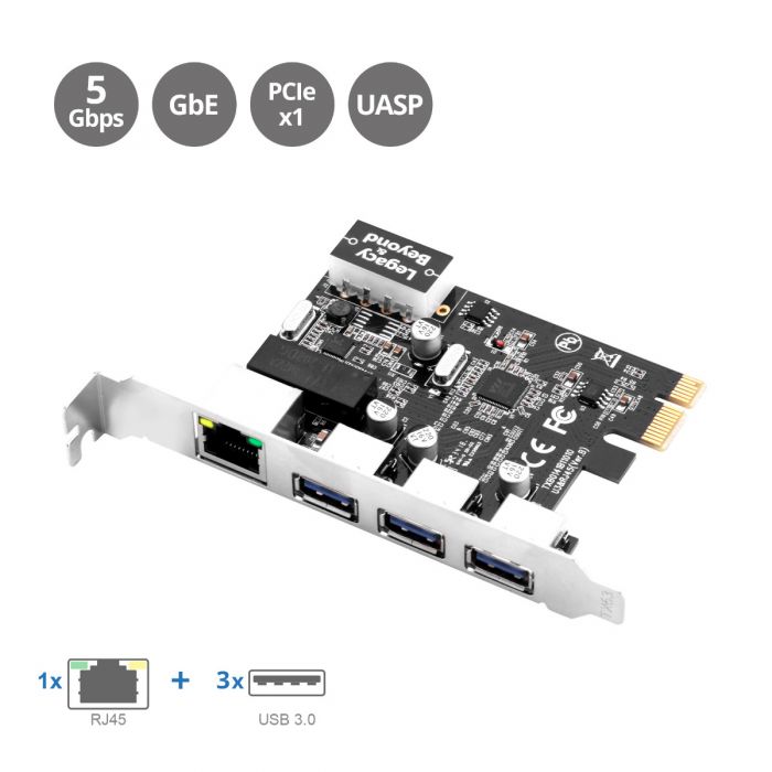 USB 3.0 3-Port Hub with LAN PCIe Card