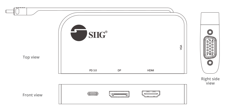 USB-C to DP+HDMI+VGA MST Hub with PD 3.0 (USBCMST3VID)