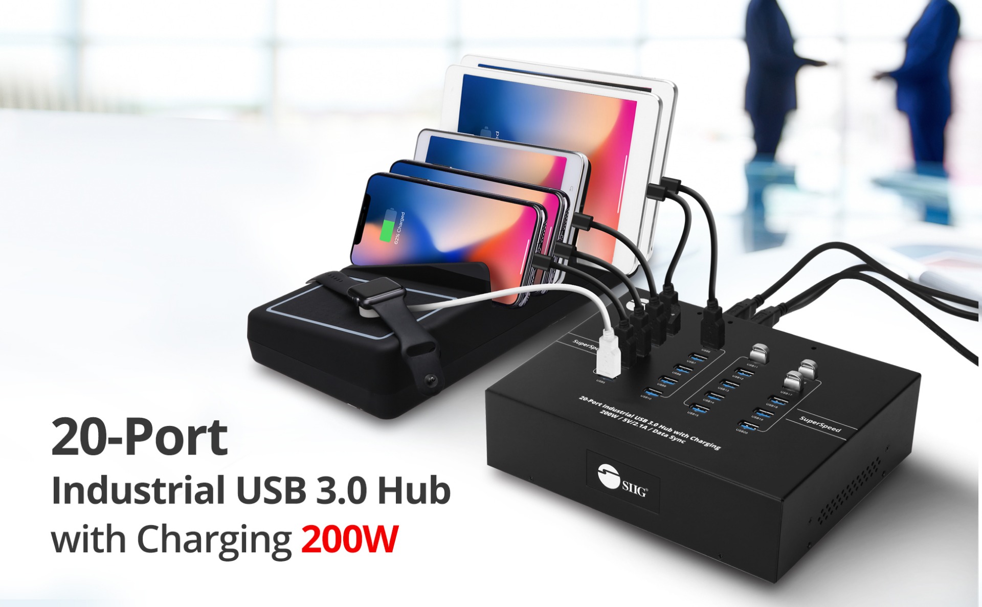 7-Port USB-A Hub, Data Rates up to 5 Gbps, 12W BC 1.2 Charging