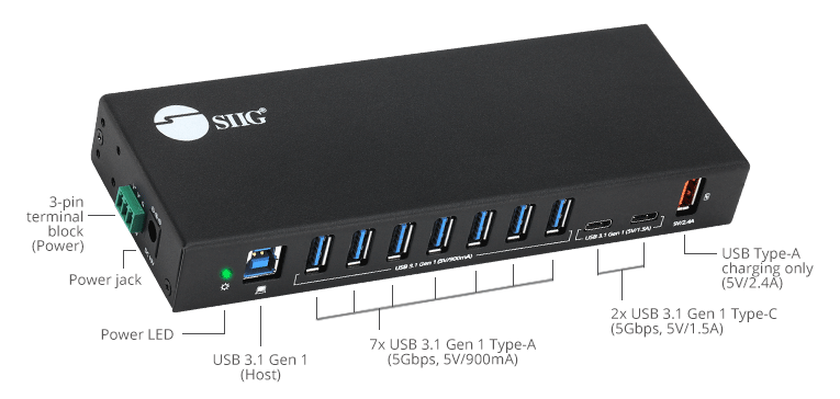 Powered USB Hub, ikuai 4-Port USB 3.1/3.2 Gen 2 Data Port Hub, SuperSpeed  USB 10Gbps, Aluminum USB Splitter with 3.3 ft Long Cable, 5V Power Adapter