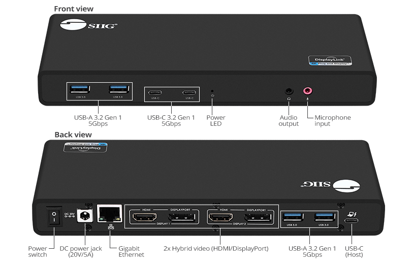 USB 3.1 Type-C Dual 4K Docking Station with Power Delivery 60